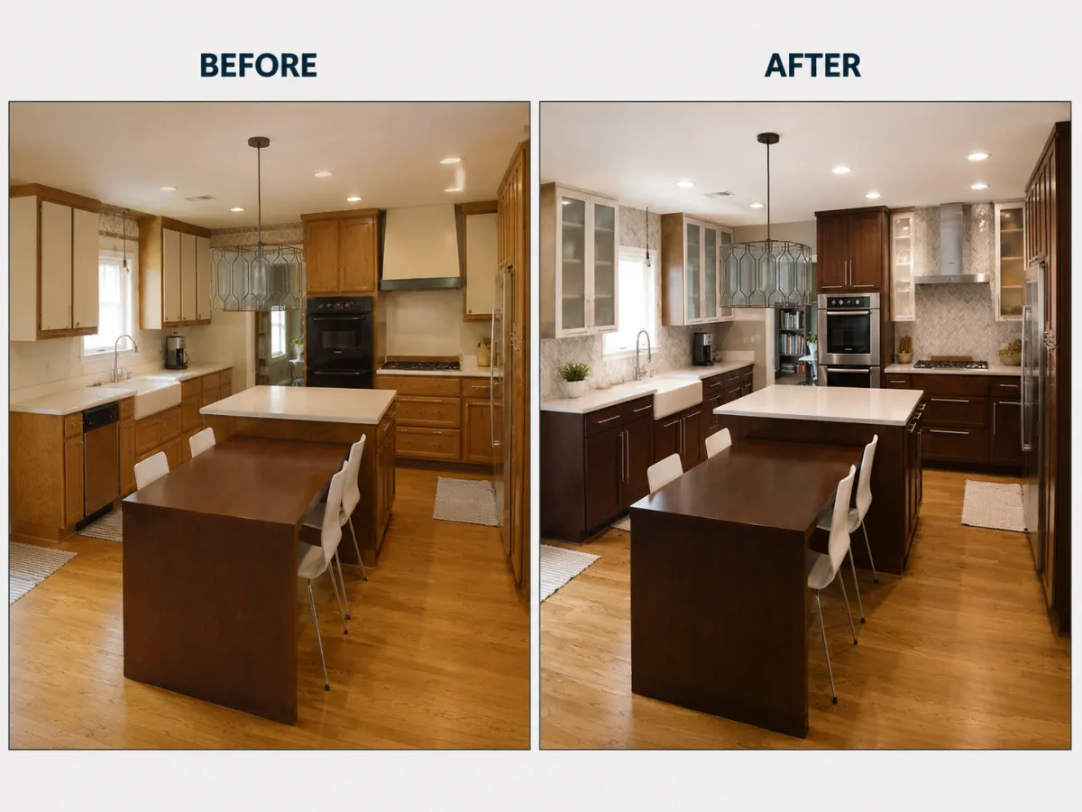 Cabinet refacing before and after, kitchen 2