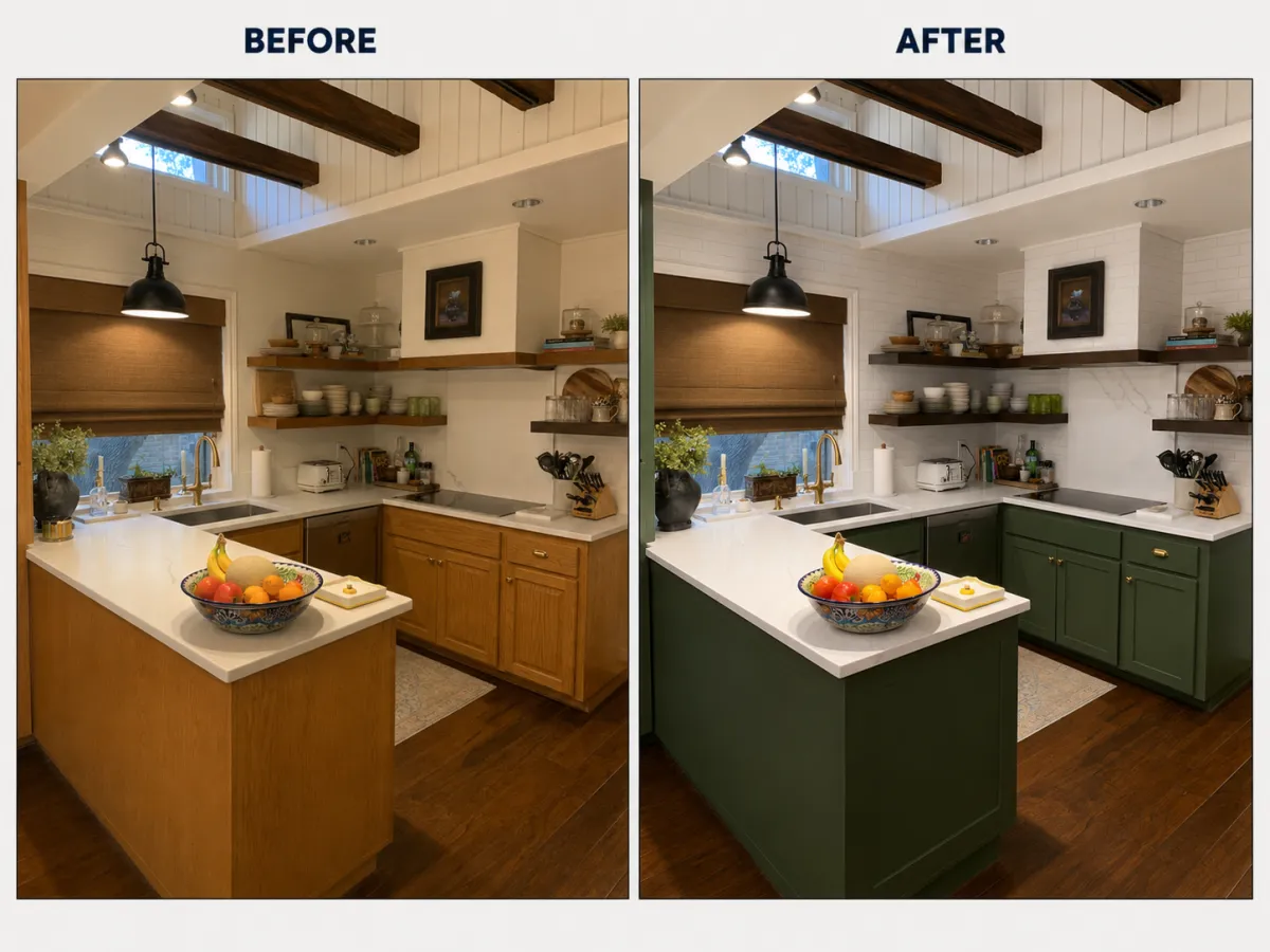 Cabinet refacing before and after, kitchen 3